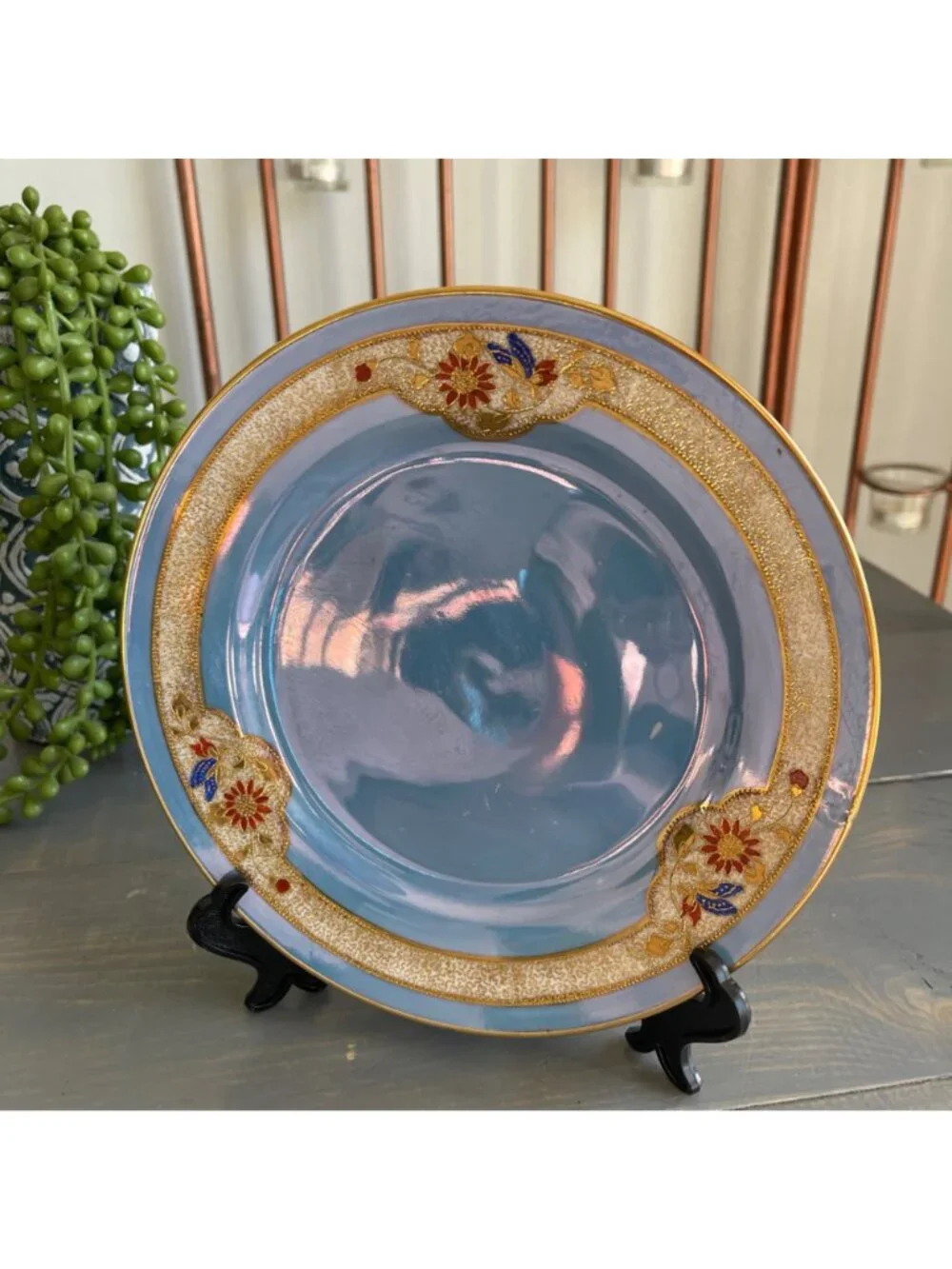 Vtg Noritake Japan Decorative Hand Painted Plate Iridescent Lusterware Finish